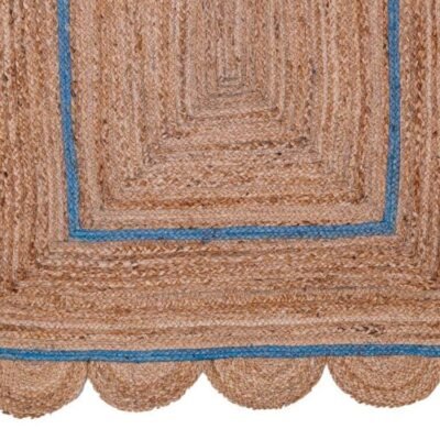 Natural Flint Blue Jute Scallop Rug, Scalloped Jute Runner, Hand Braided Jute Runner, Anti-slip Area Rugs, Custom Rugs