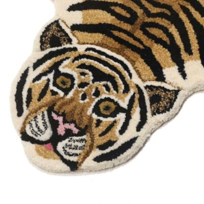 Tiger Shape Hand tufted Carpet, 100% Wool Animal Shape Rug, Hand Tufted Living Room Kids Toy Rug, Anti-Skid Play Mat Rug