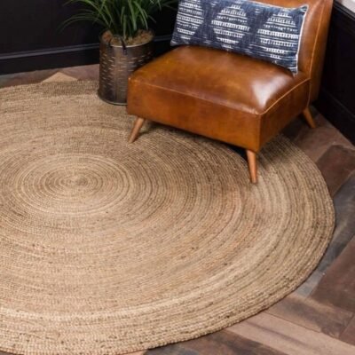 Round Natural Jute Area Rug 4×4 inch, Handmade Braided Home Decor Circle Rug, Custom Size & Color Circular Boho Decor Living Room Jute Rug