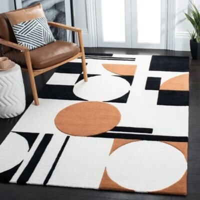 Hand Tufted Geometric Design Wool Rugs, Soft Warm Wool Rug For Winter Living Room Decor, Handmade Custom Wool Area Rug For Modern Home Decor