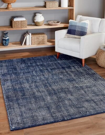 Blue Handwoven Aesthetic Wool Area Rugs, Hand Knotted Bohemian Chunky Wool Rugs For Living Room, Custom Wool Area Rug