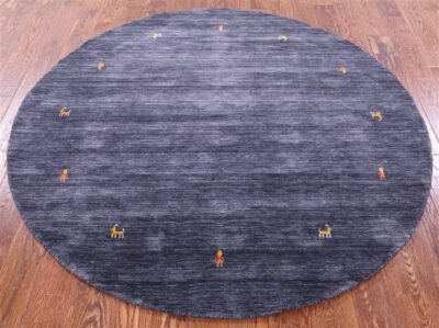 Round Gabbeh Hand Knotted Wool Area Rug, Round Aesthetic Wool Rug For Home Decor, Custom Boho Wool Rugs For Living Room