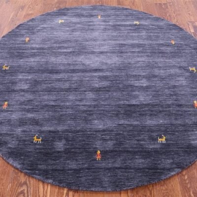 Round Gabbeh Hand Knotted Wool Area Rug, Round Aesthetic Wool Rug For Home Decor, Custom Boho Wool Rugs For Living Room