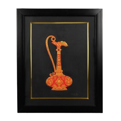 Handmade Painting of Royal Mughal Surahi Jug,Vintage Painting With Mineral Color And Semi Precious Stones for Wall Decor