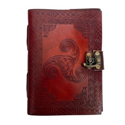 Triskele Embossed Leather Journal, Antique Book of Shadows Celtic Symbol Leather Notebook, Refillable Journal With Antique Lock