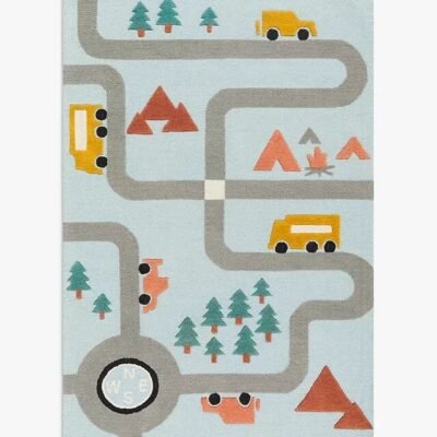 Hand Tufted Kids Transport Road 100% Wool Rug, Car Road Area Soft Rug, Nonslip kids Playmat, Boys Room Rug, Modern Rugs