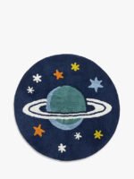 Round Saturn Rug Hand Tufted 100% Wool, Space Planet Pattern kids Room Rug, Area Rugs for Children’s Room/Boys Room