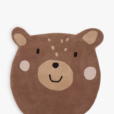 Brown Bear Hand Tufted Rug Fine Soft 100% Wool Round Area Rug For Kids Room,Living Room,Bedroom Decor, Non-slip Carpet