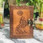 Leather Journal Wolf Howling Embossed Notebook, Antique Handmade Daily Planner Blank Sketchbook Men Women Best Gift