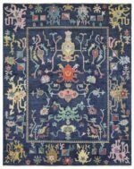 Oushak Handwoven Navy Blue Wool Rug, Traditional Oushak Carpet For Living Room, Modern Turkish Area Rug, 8×10, 9×12 Rugs