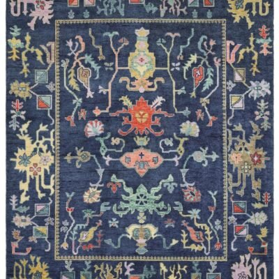 Oushak Handwoven Navy Blue Wool Rug, Traditional Oushak Carpet For Living Room, Modern Turkish Area Rug, 8×10, 9×12 Rugs