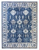 Beautiful Handwoven Blue Oushak Rug, Traditional Woolen Oushak Carpet For Home Decor, 8×10 Modern Turkish Area Rug