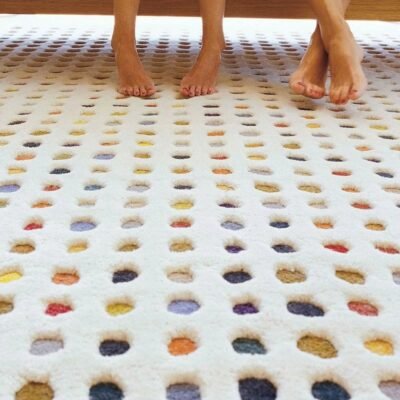 Hand Tufted Colorful Polka Dots Wool Rug, Extra Soft Minimalistic Pattern Carpet for Living Room Decor, Wool Area Rug