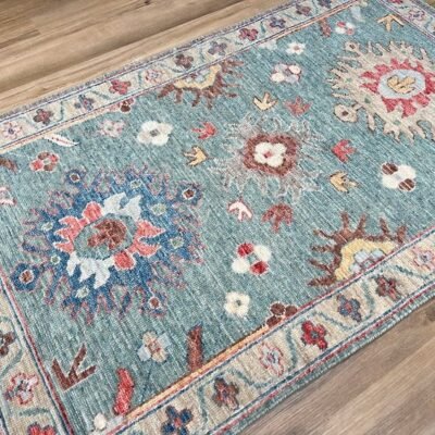 Handwoven Floral Oushak Wool Rug, Turqouise Color Traditional Carpet For Living Room Decor, 9×12 8×10 Turkish Area Rugs