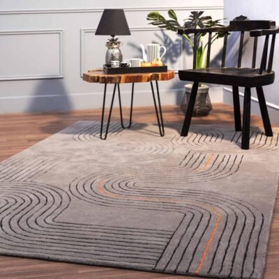 Modern Aesthetic Hand Tufted Wool Rug, Gray Color Soft Wool Rug For Living Room Decor, Custom Design Floor Decor Area Rug