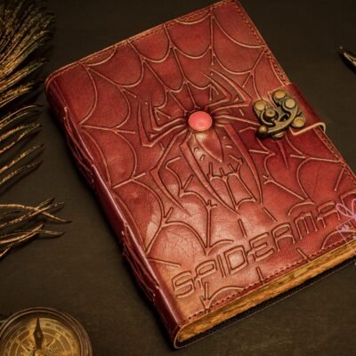 Spiderman Super Hero Leather Journal Notebook, Marvel Leather Writing Sketchbook, Blue Stone Red Stone Leather Journal, Best Unisex Gift