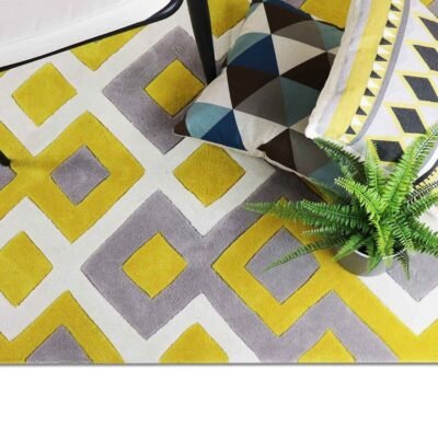 Modern Hand Tufted Geometric Pattern Wool Rug, Beautiful Soft Rug For living Room Decor, Custom Size Wool Area Rug