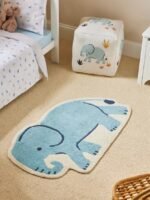 Safari Elephant Hand Tufted Wool Rug, Kids Wool Rug, Woolen Carpet for Kids Room Decor, Playmat Area Rug, Gift for Kids