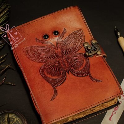 Butterfly Embossed Leather Journal, Best Gift for Sketch Lovers, Travel Notebook Vintage Deckle Edge