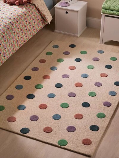 Polka Dots Hand Tufted Wool Rug, Modern Colorful Balls Patterned Decorative Rug, Beautiful Area Rug For Kids Room Decor