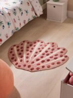 Beautiful Pink Shell Handtufted Wool Rug, Pink Carpet For Girls Room Decor, Kids Wool Area Rug, Kids Playmat,Gift For Her