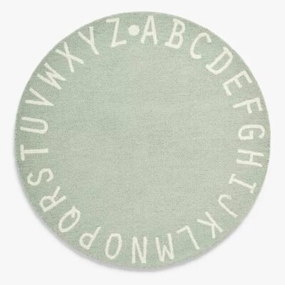 Alphabet Round Nursery Hand Tufted Rug, 100% Wool Playmat Area Carpet, ABC Educational Non-slip Activity Rug