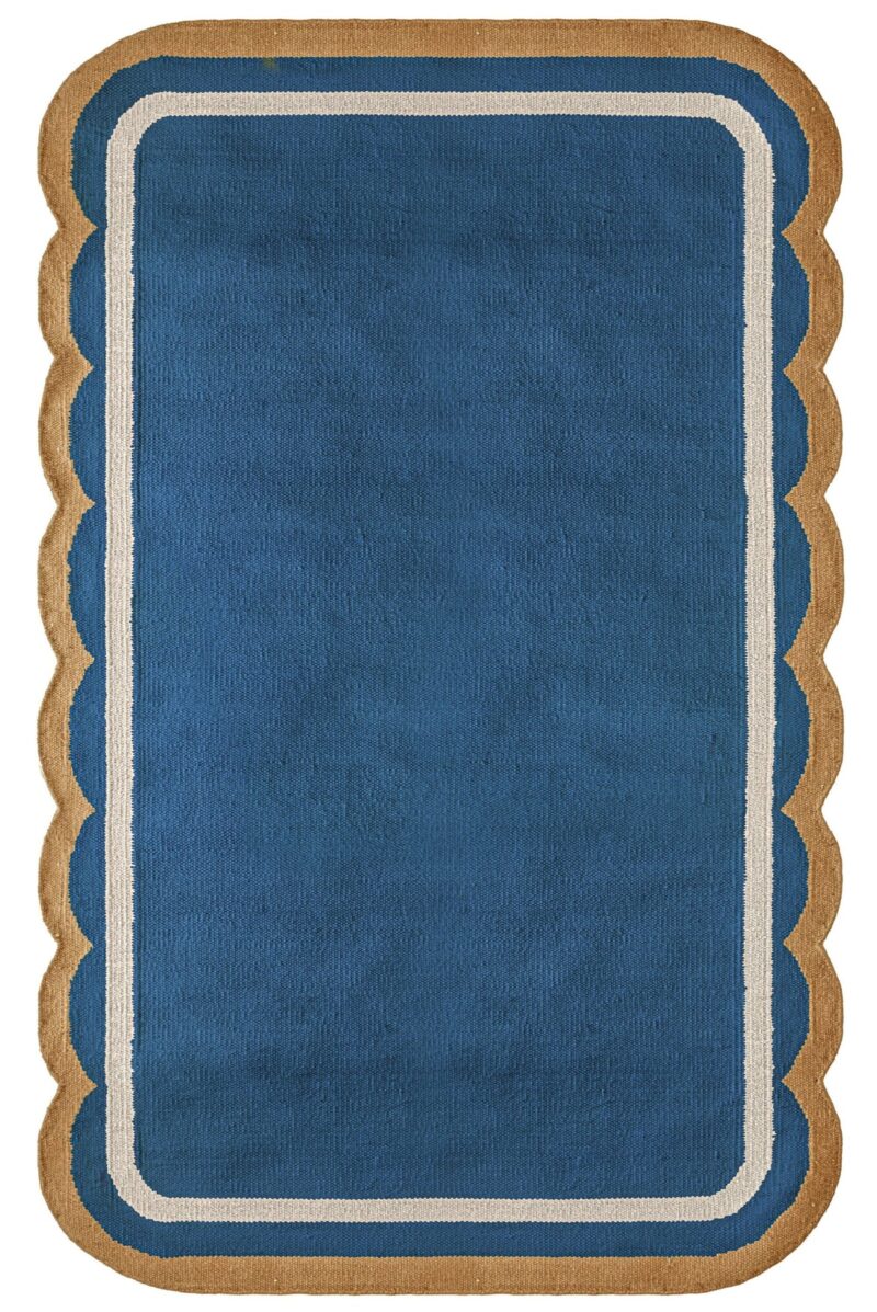 Scallop Edge Wool Rug, Bohemian Decor Handmade Wool Area Rug - Image 3