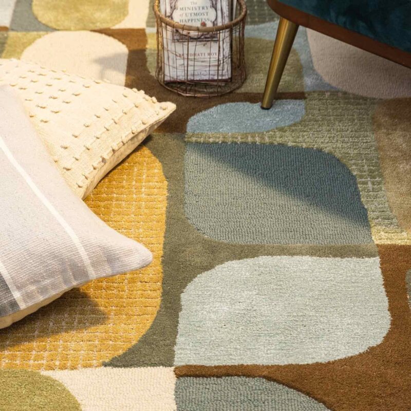 Multi Green Tones Soft Abstract Pattern Wool Rug - Image 6