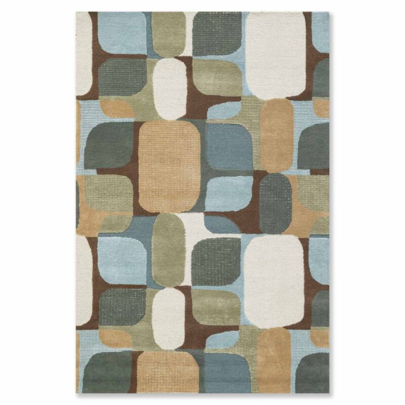 Multi Green Tones Soft Abstract Pattern Wool Rug - Image 2