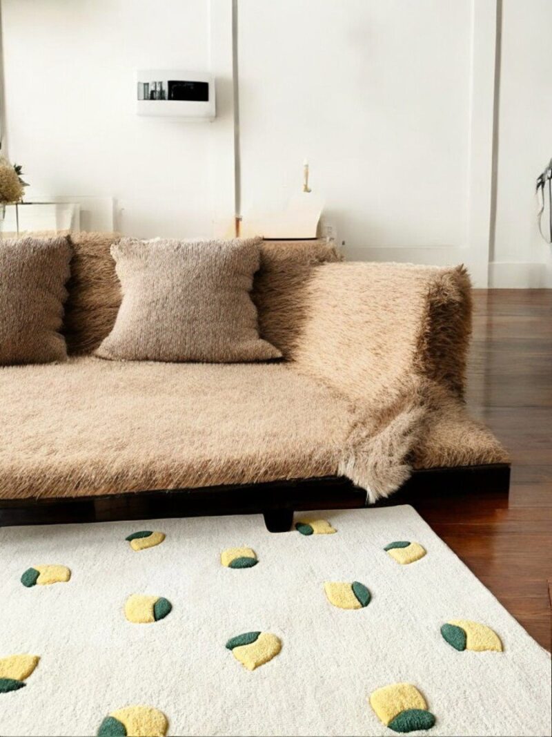 Hand Tufted Soft Wool Lemons Carved Rug, Cute Rugs For Living Room Decor, Wool Area Rug, Modern Wool Rug By TheGiftsConnect - Image 3