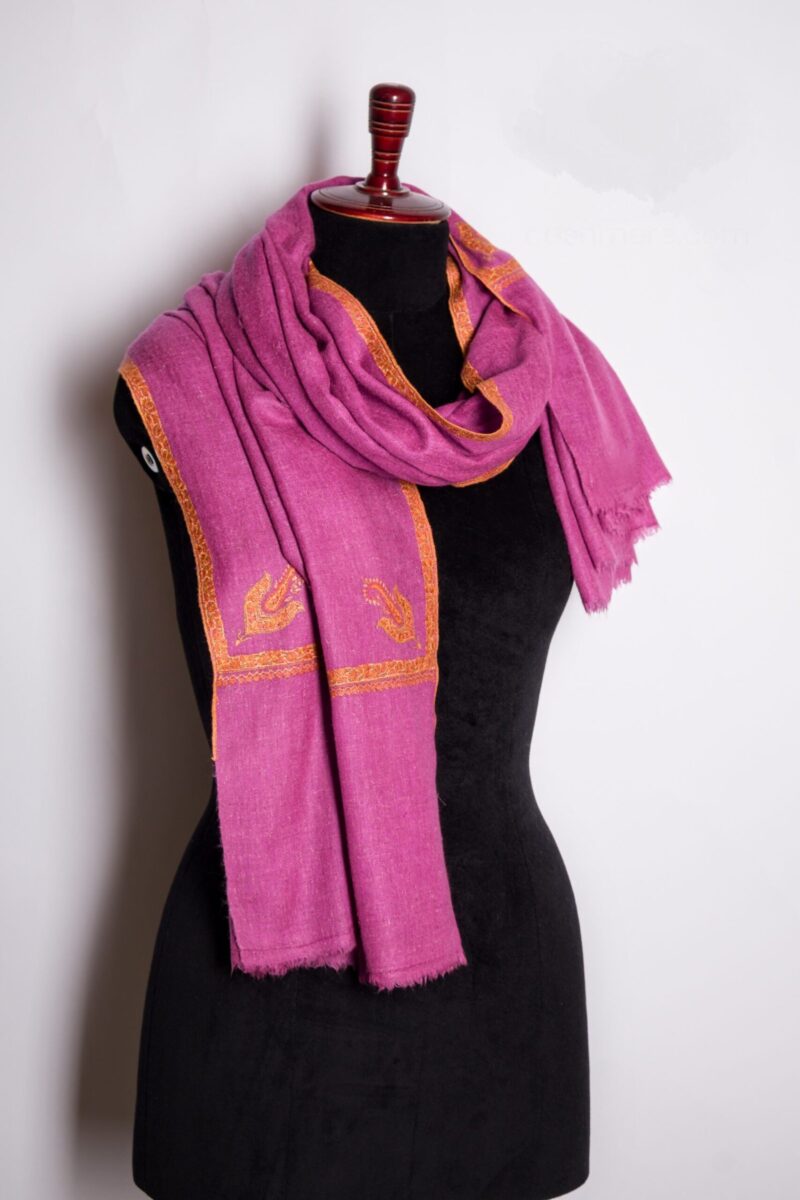 Floral Border Embroidered Handwoven Cashmere Scarf, Colorful Soft Weave Himalayan Cashmere Shawls, Pashmina Shawl/Scarfs By TheGiftsConnect - Image 9