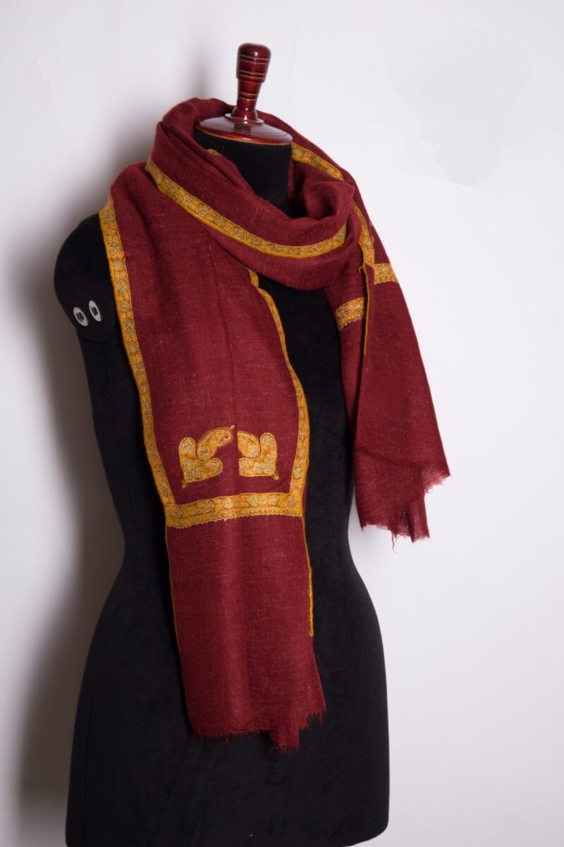 Floral Border Embroidered Handwoven Cashmere Scarf, Colorful Soft Weave Himalayan Cashmere Shawls, Pashmina Shawl/Scarfs By TheGiftsConnect - Image 11