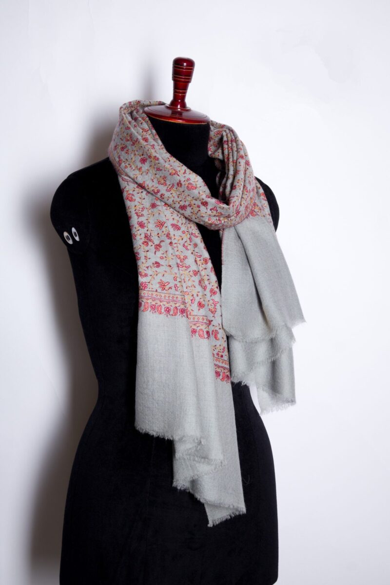 Minimalist Hand Embroidered Floral Cashmere Shawl | Pure Himalayan Cashmere Scarf | Natural Soft Pashmina Shawl by TheGiftsConnect - Image 12
