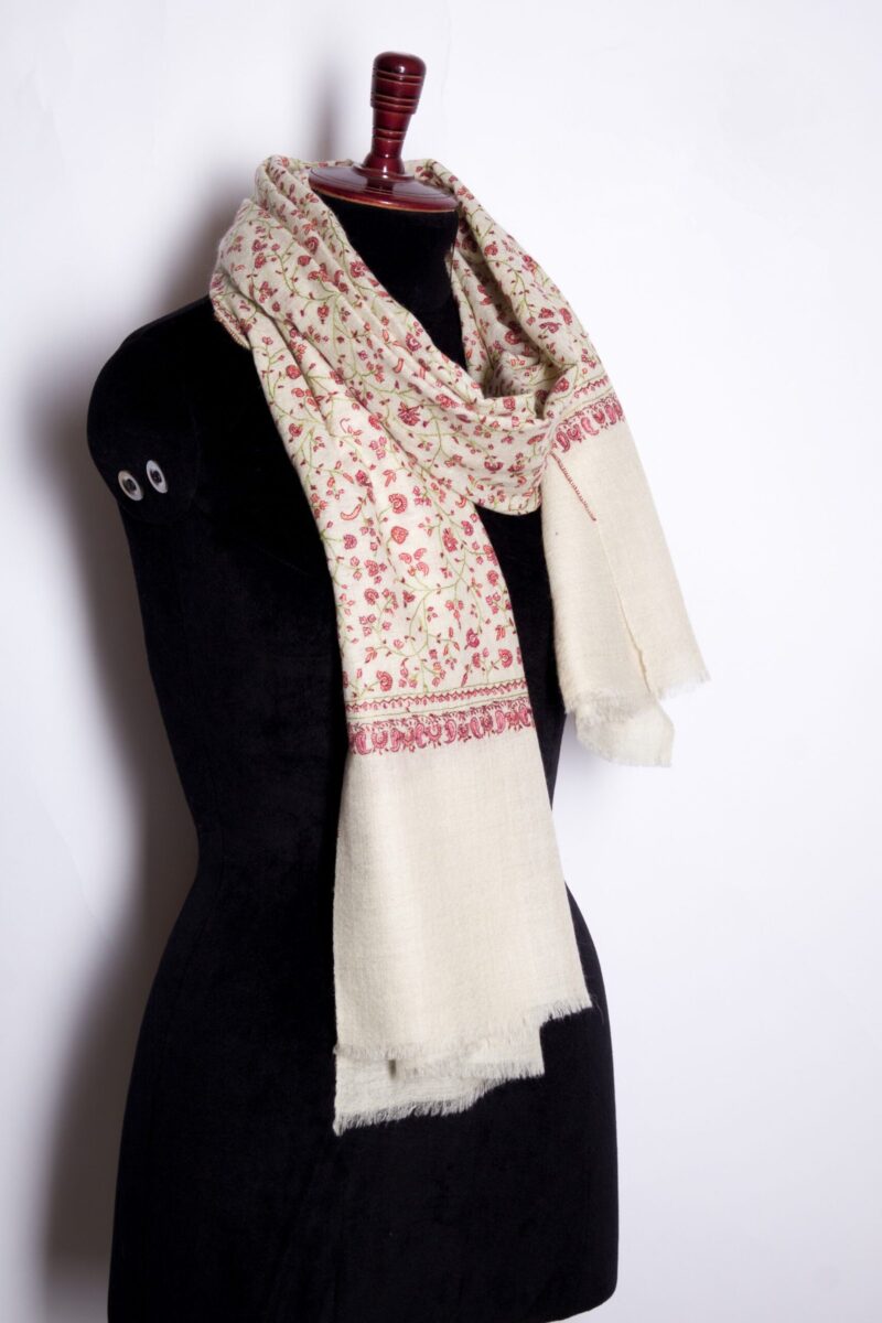 Minimalist Hand Embroidered Floral Cashmere Shawl | Pure Himalayan Cashmere Scarf | Natural Soft Pashmina Shawl by TheGiftsConnect - Image 20