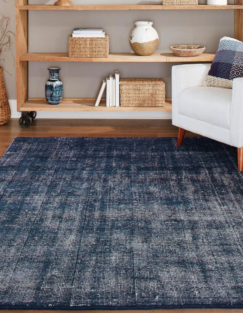 Blue Handwoven Aesthetic Wool Area Rugs - Image 3