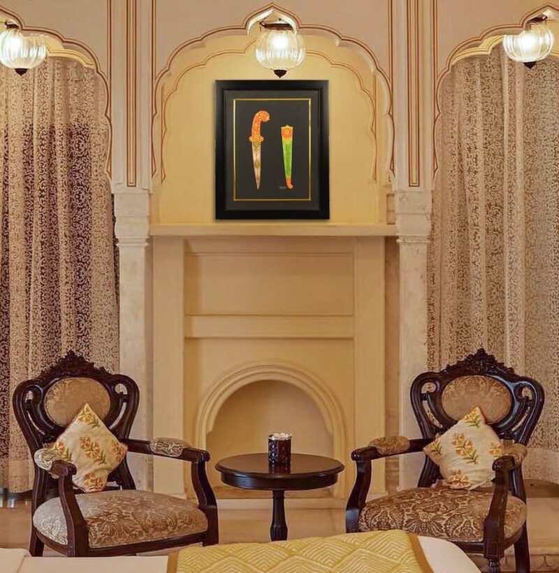 Handmade painting of Royal Indian Dagger of Mughals - Image 9