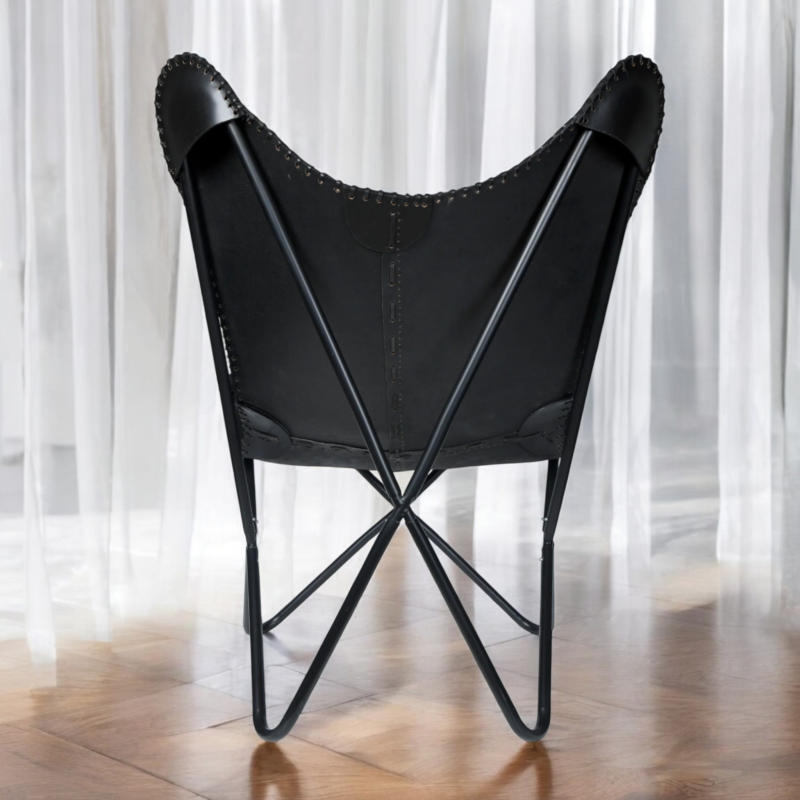 Black Handmade Butterfly Leather Chair | Rustic Luxe Seating Recliner - Image 2