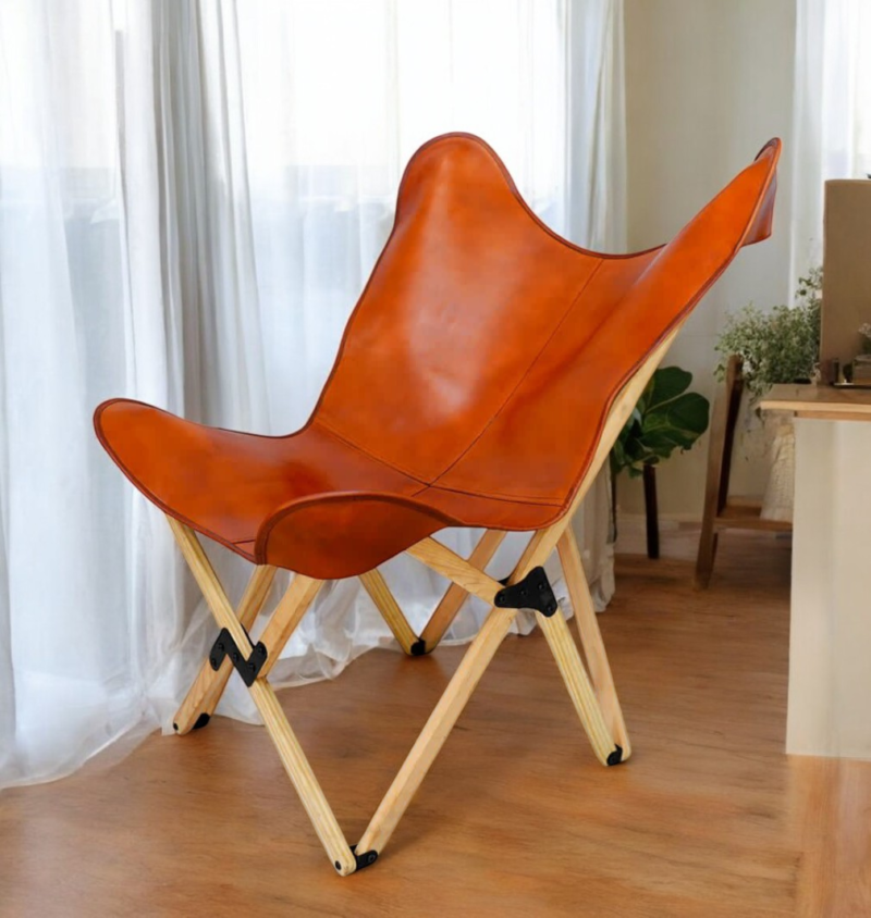 Handmade Tan Brown Butterfly Chair | Classic Leather Recliner for Cozy Living Spaces - Image 3