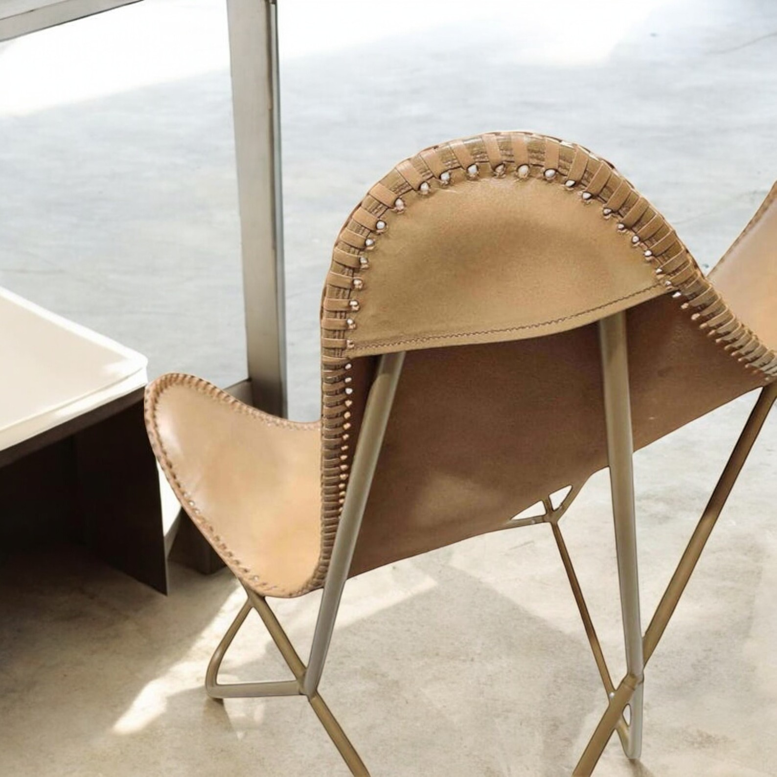 Light Brown Soft Leather Butterfly Chair - Image 2
