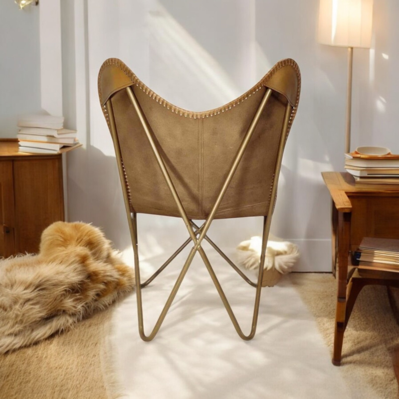 Light Brown Soft Leather Butterfly Chair - Image 5