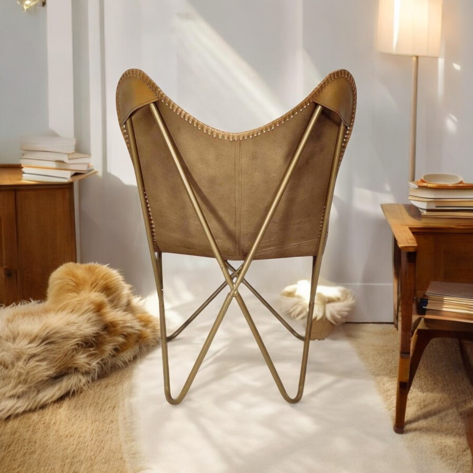 Light Brown Soft Leather Butterfly Chair - Image 5