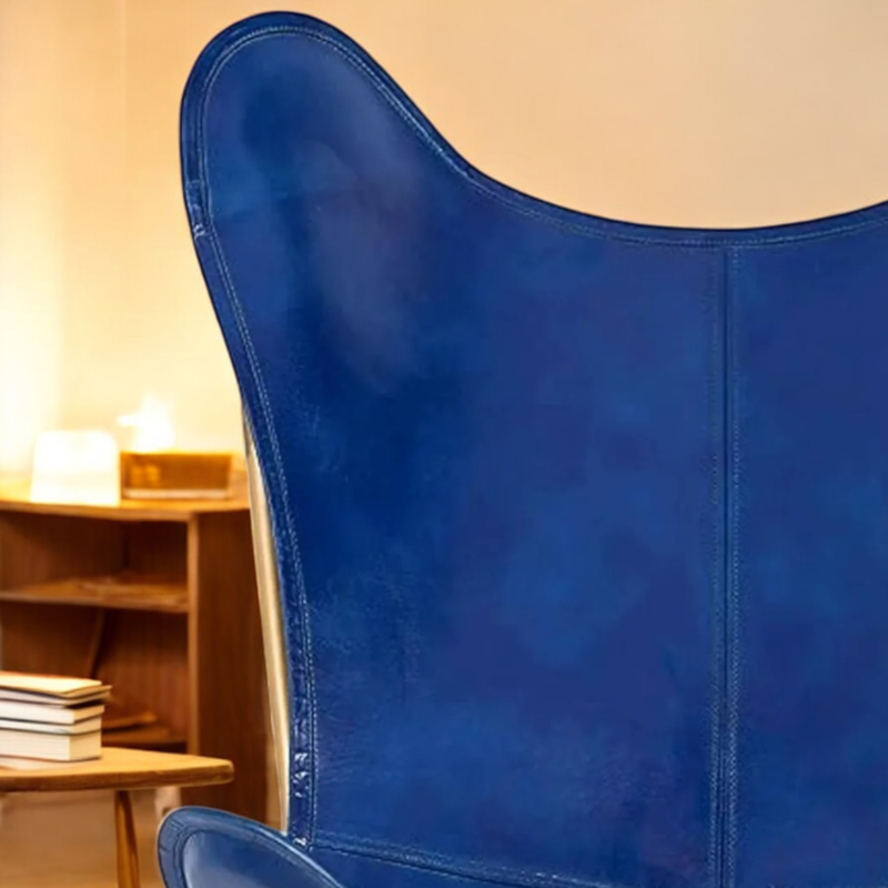 Handmade Blue Leather Butterfly Chair - Image 5