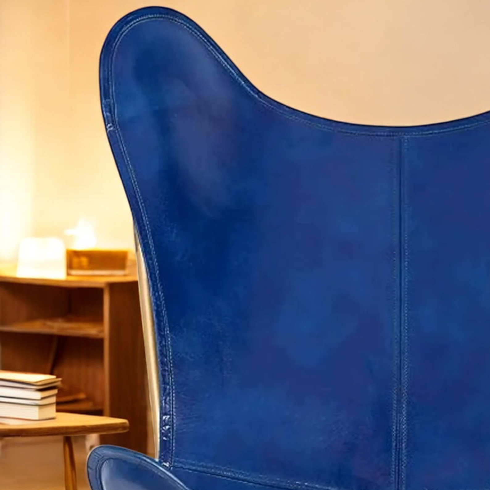 Handmade Blue Leather Butterfly Chair - Image 5