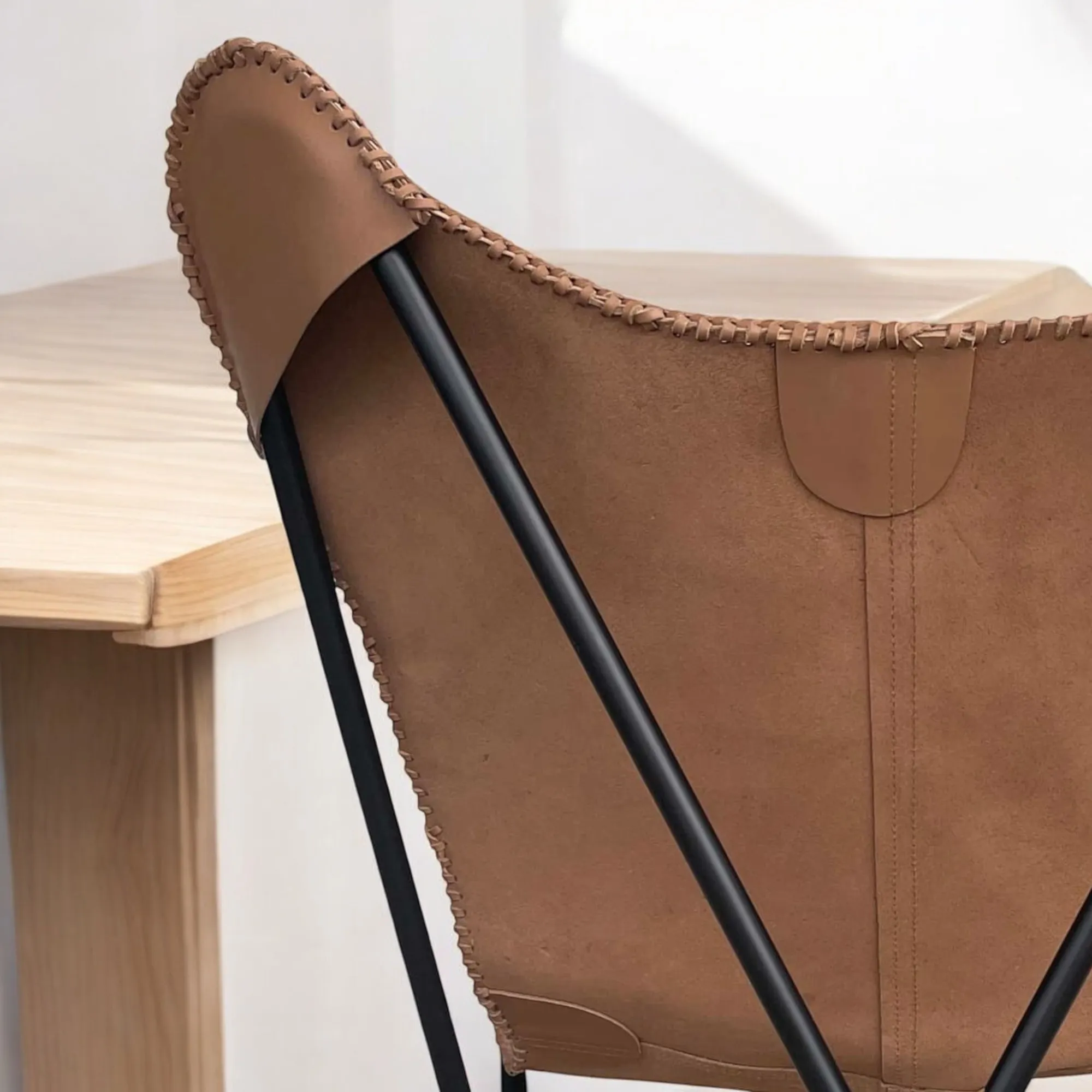 Soft Tan Leather Butterfly Chair Handmade Recliner for Living Room - Image 9