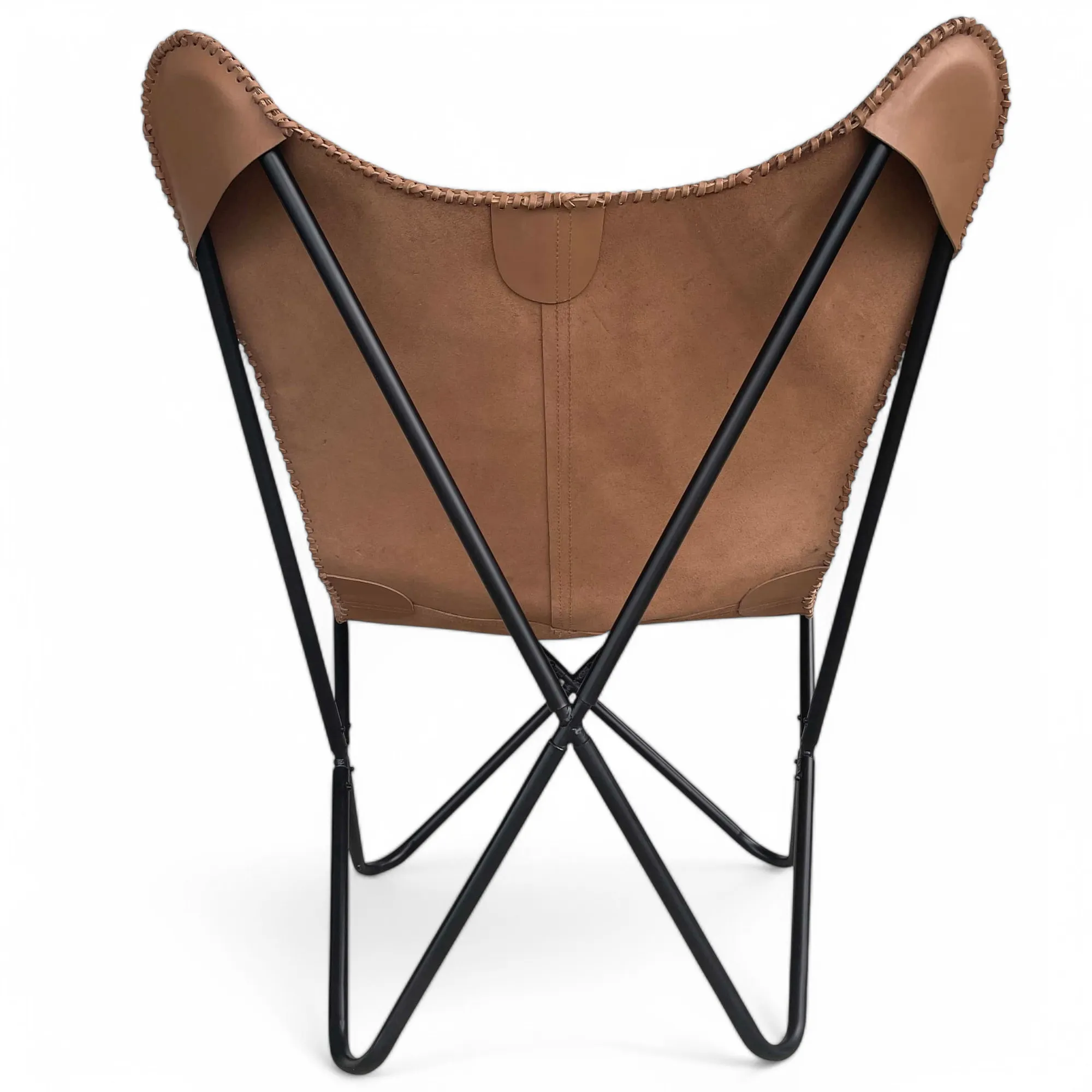 Soft Tan Leather Butterfly Chair Handmade Recliner for Living Room - Image 7