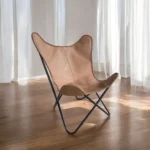 Soft Tan Leather Butterfly Chair Handmade Recliner for Living Room