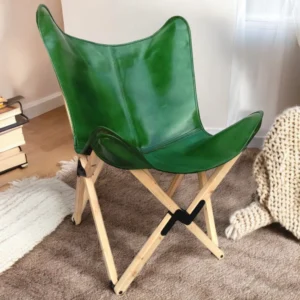Handmade Green Leather Butterfly Chair
