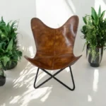 Brown Leather Handmade Butterfly Chair