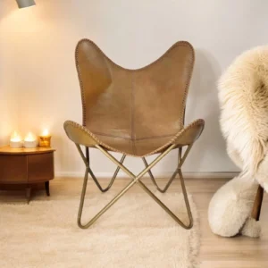 Light Brown Soft Leather Butterfly Chair