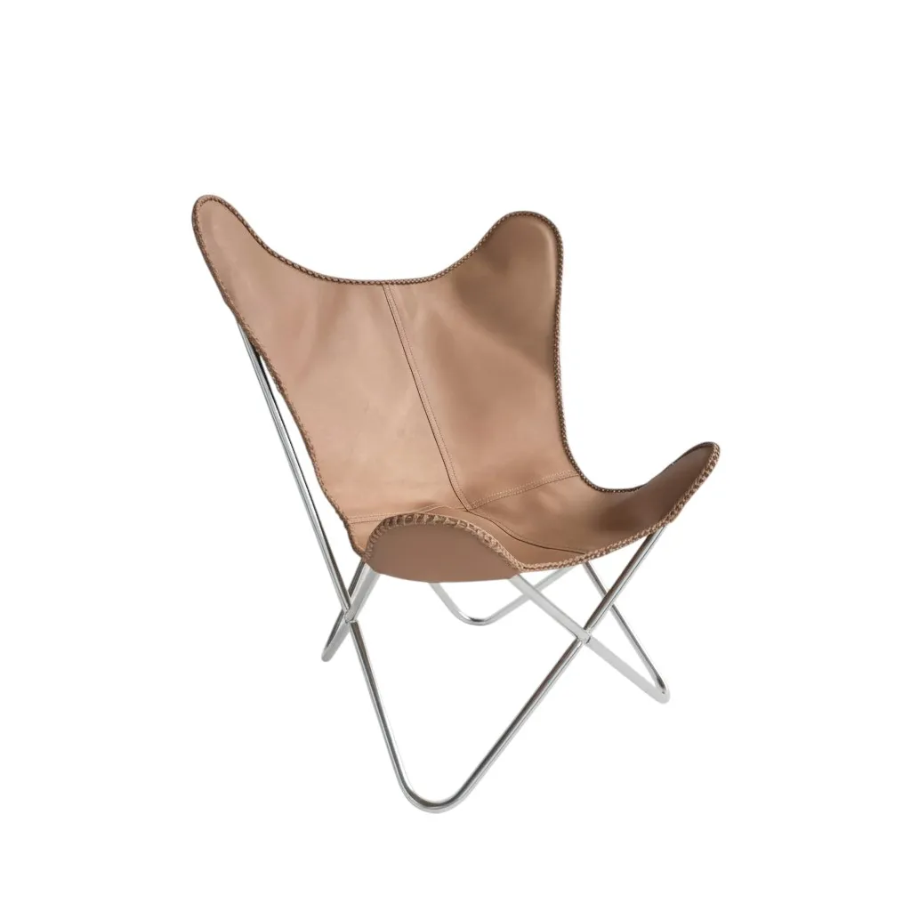 Soft Tan Leather Butterfly Chair Handmade Recliner for Living Room - Image 3